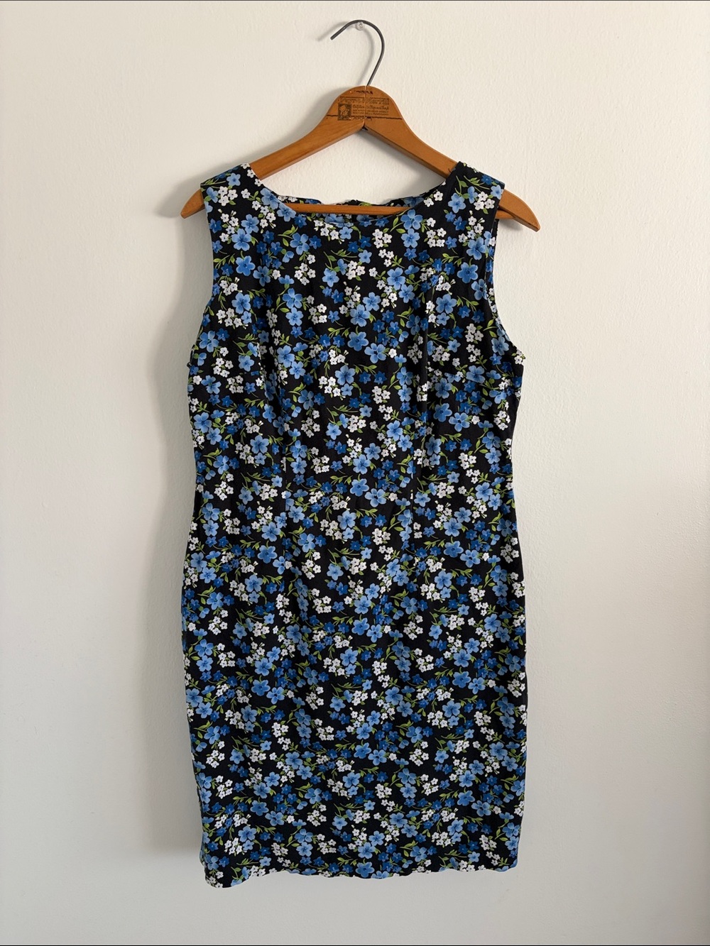 Vintage 90s CDC Blue Floral Sheath Dress - Sleeveless